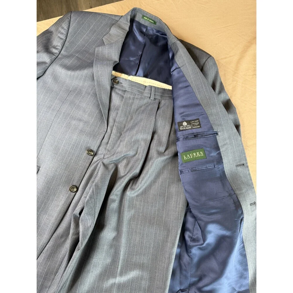 Vintage Ralph Lauren Gray Pinstripe Wool 2-Piece Suit Men's 42L